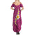 Polynesian Hibiscus and Plumeria with Tapa Pattern Family Matching Summer Maxi Dress and Hawaiian Shirt Pink Color