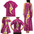 Polynesian Hibiscus and Plumeria with Tapa Pattern Family Matching Tank Maxi Dress and Hawaiian Shirt Pink Color