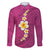 Polynesian Hibiscus and Plumeria with Tapa Pattern Family Matching Tank Maxi Dress and Hawaiian Shirt Pink Color