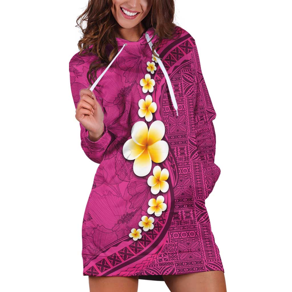 Polynesian Hibiscus and Plumeria with Tapa Pattern Hoodie Dress Pink Color LT03 Pink - Polynesian Pride