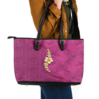 Polynesian Hibiscus and Plumeria with Tapa Pattern Leather Tote Bag Pink Color LT03 - Polynesian Pride