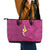 Polynesian Hibiscus and Plumeria with Tapa Pattern Leather Tote Bag Pink Color