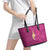 Polynesian Hibiscus and Plumeria with Tapa Pattern Leather Tote Bag Pink Color