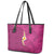 Polynesian Hibiscus and Plumeria with Tapa Pattern Leather Tote Bag Pink Color