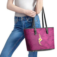 Polynesian Hibiscus and Plumeria with Tapa Pattern Leather Tote Bag Pink Color LT03 - Polynesian Pride