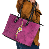 Polynesian Hibiscus and Plumeria with Tapa Pattern Leather Tote Bag Pink Color LT03 - Polynesian Pride
