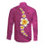 Polynesian Hibiscus and Plumeria with Tapa Pattern Long Sleeve Button Shirt Pink Color