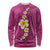 Polynesian Hibiscus and Plumeria with Tapa Pattern Long Sleeve Shirt Pink Color