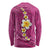 Polynesian Hibiscus and Plumeria with Tapa Pattern Long Sleeve Shirt Pink Color