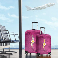 Polynesian Hibiscus and Plumeria with Tapa Pattern Luggage Cover Pink Color