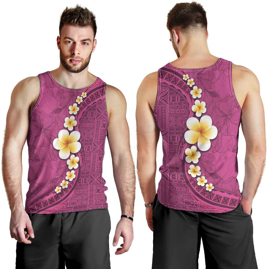 Polynesian Hibiscus and Plumeria with Tapa Pattern Men Tank Top Pink Color LT03 - Polynesian Pride