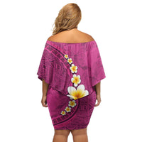 Polynesian Hibiscus and Plumeria with Tapa Pattern Off Shoulder Short Dress Pink Color LT03 - Polynesian Pride