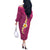 Polynesian Hibiscus and Plumeria with Tapa Pattern Off The Shoulder Long Sleeve Dress Pink Color