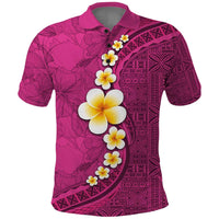 Polynesian Hibiscus and Plumeria with Tapa Pattern Polo Shirt Pink Color