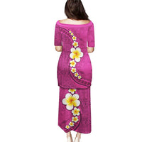 Polynesian Hibiscus and Plumeria with Tapa Pattern Puletasi Pink Color