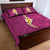 Polynesian Hibiscus and Plumeria with Tapa Pattern Quilt Bed Set Pink Color