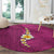 Polynesian Hibiscus and Plumeria with Tapa Pattern Round Carpet Pink Color