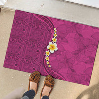 Polynesian Hibiscus and Plumeria with Tapa Pattern Rubber Doormat Pink Color