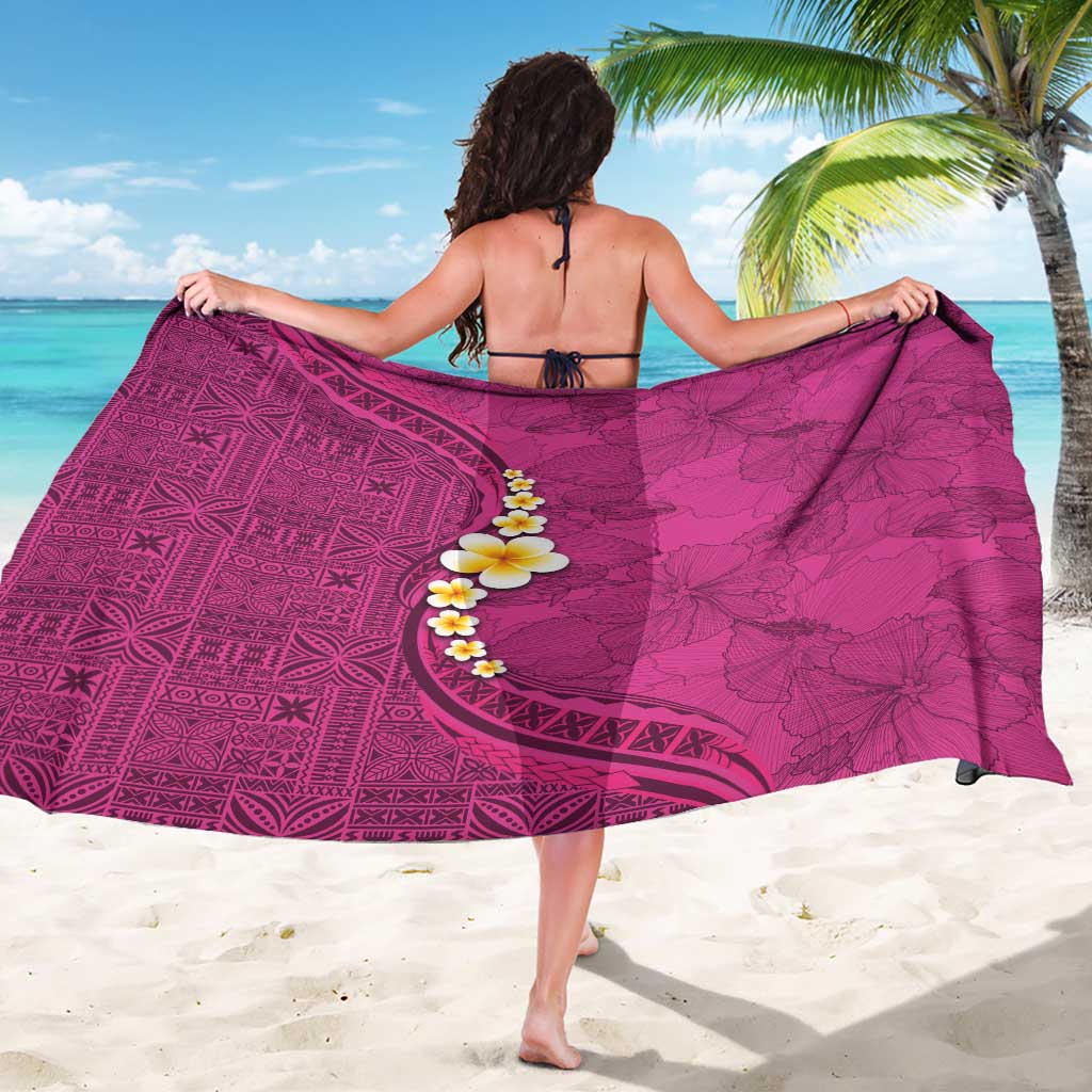 Polynesian Hibiscus and Plumeria with Tapa Pattern Sarong Pink Color