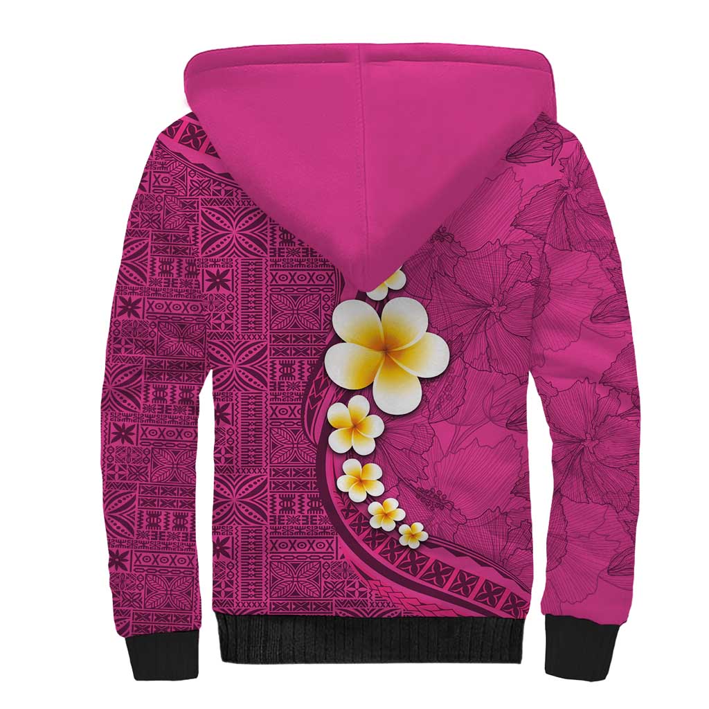 Polynesian Hibiscus and Plumeria with Tapa Pattern Sherpa Hoodie Pink Color LT03 - Polynesian Pride