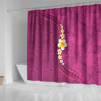 Polynesian Hibiscus and Plumeria with Tapa Pattern Shower Curtain Pink Color