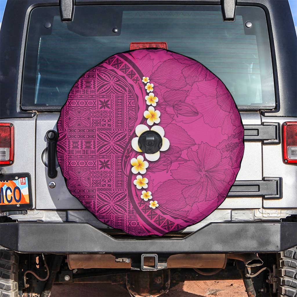 Polynesian Hibiscus and Plumeria with Tapa Pattern Spare Tire Cover Pink Color LT03 Pink - Polynesian Pride