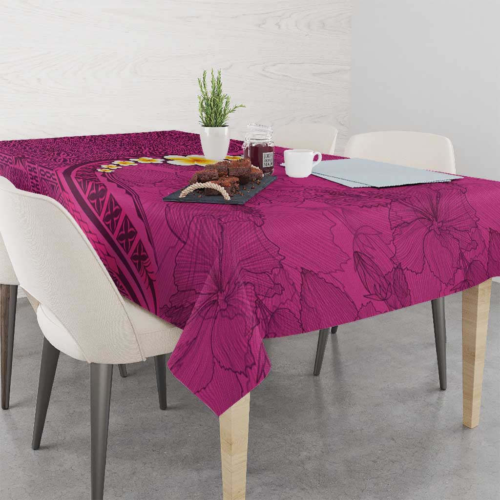 Polynesian Hibiscus and Plumeria with Tapa Pattern Tablecloth Pink Color LT03 - Polynesian Pride