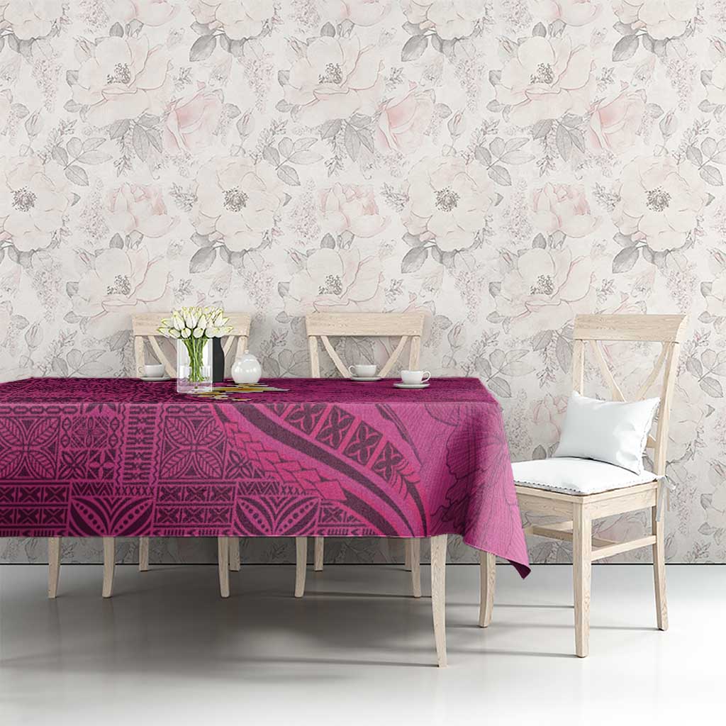 Polynesian Hibiscus and Plumeria with Tapa Pattern Tablecloth Pink Color LT03 - Polynesian Pride