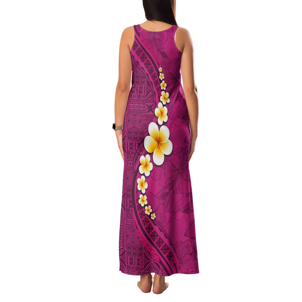 Polynesian Hibiscus and Plumeria with Tapa Pattern Tank Maxi Dress Pink Color LT03 - Polynesian Pride
