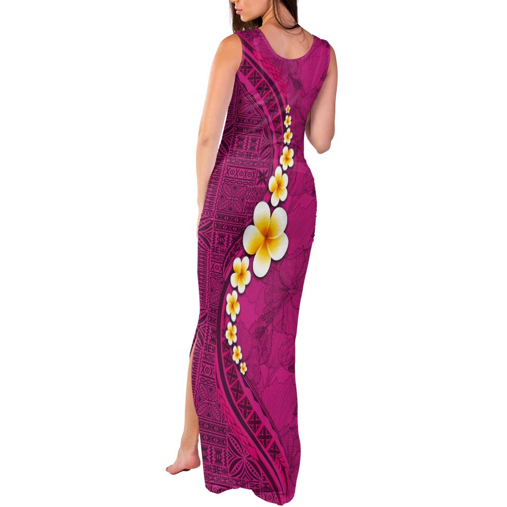 Polynesian Hibiscus and Plumeria with Tapa Pattern Tank Maxi Dress Pink Color LT03 - Polynesian Pride
