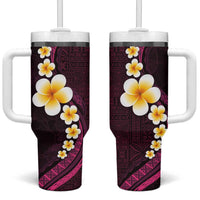 Polynesian Hibiscus and Plumeria with Tapa Pattern Tumbler With Handle Pink Color LT03 One Size: 40 oz Pink - Polynesian Pride