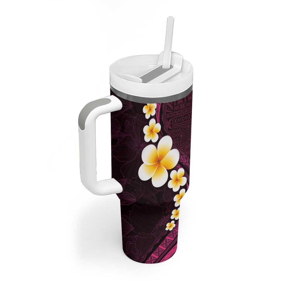 Polynesian Hibiscus and Plumeria with Tapa Pattern Tumbler With Handle Pink Color LT03 - Polynesian Pride