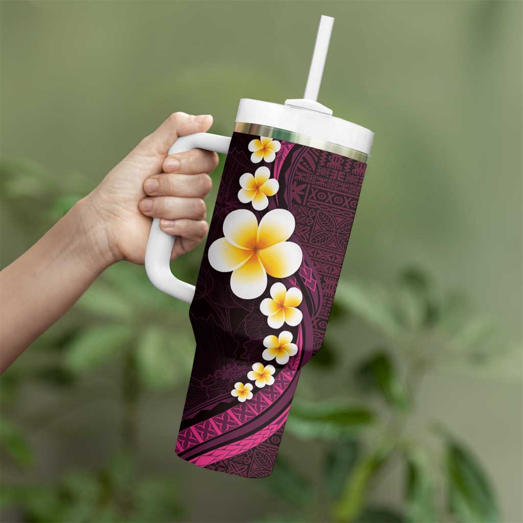 Polynesian Hibiscus and Plumeria with Tapa Pattern Tumbler With Handle Pink Color LT03 - Polynesian Pride