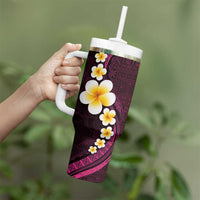 Polynesian Hibiscus and Plumeria with Tapa Pattern Tumbler With Handle Pink Color LT03 - Polynesian Pride