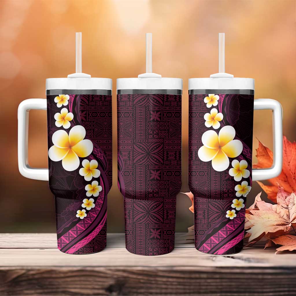Polynesian Hibiscus and Plumeria with Tapa Pattern Tumbler With Handle Pink Color LT03 - Polynesian Pride