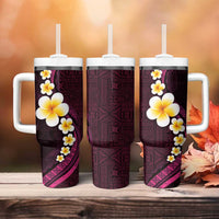 Polynesian Hibiscus and Plumeria with Tapa Pattern Tumbler With Handle Pink Color LT03 - Polynesian Pride