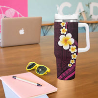 Polynesian Hibiscus and Plumeria with Tapa Pattern Tumbler With Handle Pink Color LT03 - Polynesian Pride