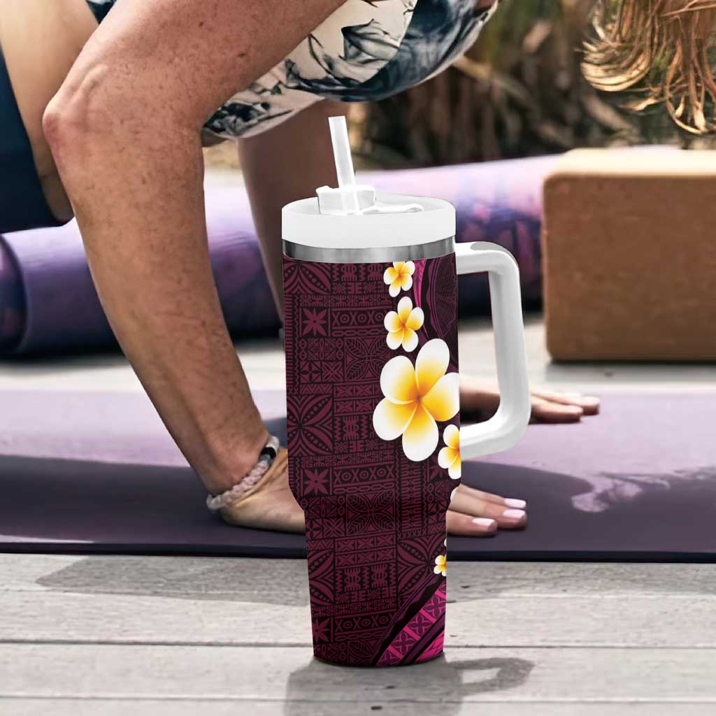Polynesian Hibiscus and Plumeria with Tapa Pattern Tumbler With Handle Pink Color LT03 - Polynesian Pride