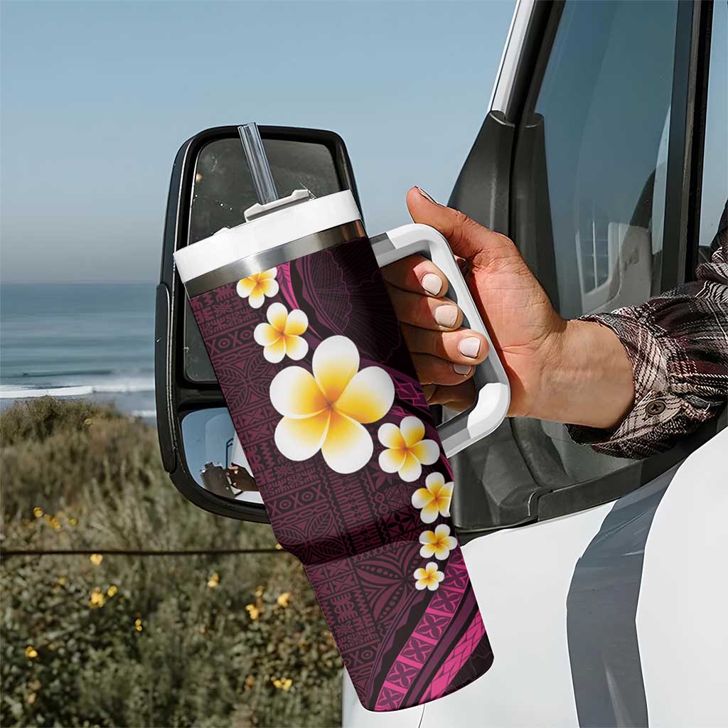 Polynesian Hibiscus and Plumeria with Tapa Pattern Tumbler With Handle Pink Color LT03 - Polynesian Pride