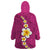 Polynesian Hibiscus and Plumeria with Tapa Pattern Wearable Blanket Hoodie Pink Color