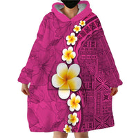 Polynesian Hibiscus and Plumeria with Tapa Pattern Wearable Blanket Hoodie Pink Color LT03 - Polynesian Pride
