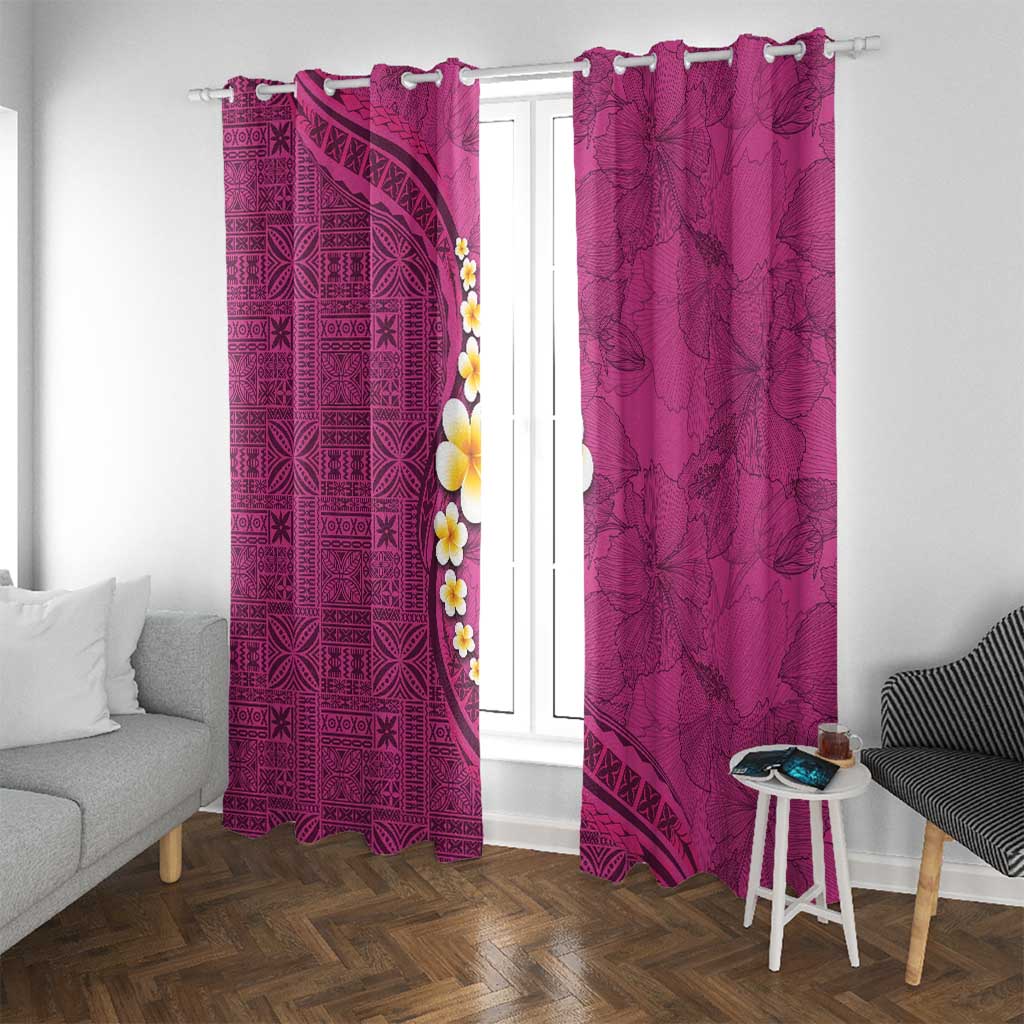 Polynesian Hibiscus and Plumeria with Tapa Pattern Window Curtain Pink Color LT03 With Grommets Pink - Polynesian Pride