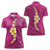 Polynesian Hibiscus and Plumeria with Tapa Pattern Women Polo Shirt Pink Color