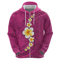 Polynesian Hibiscus and Plumeria with Tapa Pattern Zip Hoodie Pink Color
