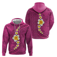 Polynesian Hibiscus and Plumeria with Tapa Pattern Zip Hoodie Pink Color
