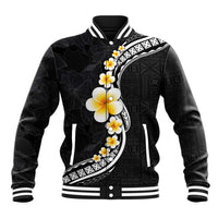 Pacific Hibiscus and Plumeria with Tapa Pattern Baseball Jacket Black Color LT03 Unisex Black - Polynesian Pride