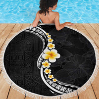 Pacific Hibiscus and Plumeria with Tapa Pattern Beach Blanket Black Color LT03 - Polynesian Pride