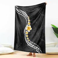 Pacific Hibiscus and Plumeria with Tapa Pattern Blanket Black Color LT03 - Polynesian Pride