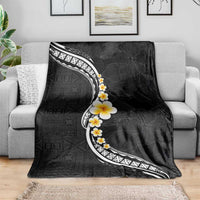 Pacific Hibiscus and Plumeria with Tapa Pattern Blanket Black Color LT03 - Polynesian Pride