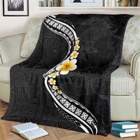 Pacific Hibiscus and Plumeria with Tapa Pattern Blanket Black Color LT03 - Polynesian Pride